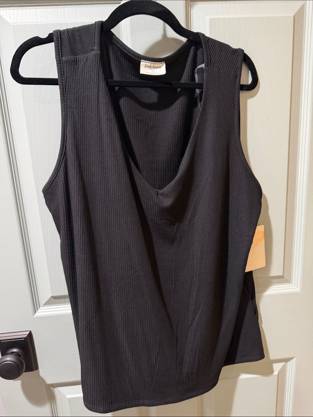 Free Kisses Black Ribbed V-Neck Tank